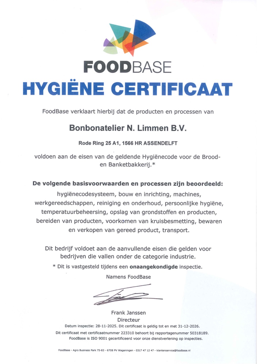 Foodbase Hygiene Certificaat 2025 Bonbonatelier N. Limmen